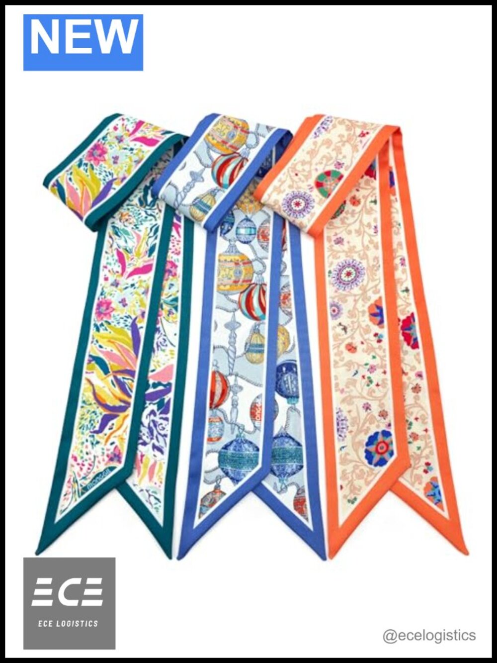 Skinny Scarf Set 3-Pack Polyester Twill Purse Scarves for Handbags